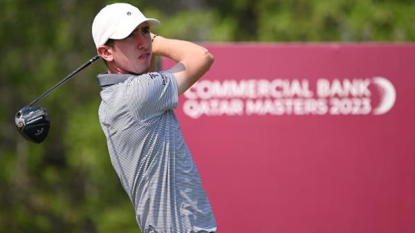 McKibbin hits his tee shot on the second hole
