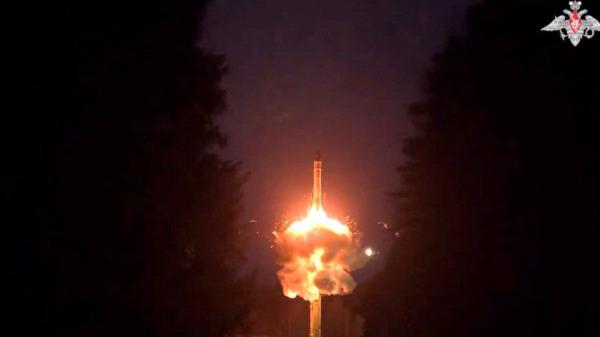 A still image from video, released by the defence ministry, shows a Yars interco<em></em>ntinental ballistic missile