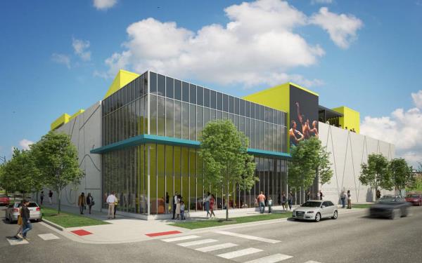 Rendering of the Chicago Southside Center for Black Dance and Creative Communities, planed for the 5400 block of South State Street in Washington Park. The 30,000-square-foot venue is scheduled to open in 2024 as a new home for Deeply Rooted Dance Chicago.