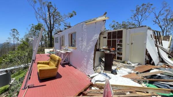 GOLD COAST, QUEENSLAND - NCA NewsWire Photos - 28 DECEMBER, 2023: Pictured is the destroyed home of Len la Tours which was totally destroyed by deadly storms over the holidays in south-east Queensland. At least seven people have died and more than 46,000 homes are still without power across the state on Thursday following thunderstorms and a 