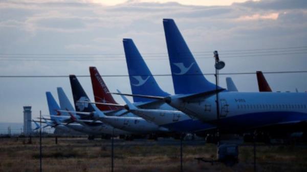 The tails of Boeing 737 MAX aircraft are seen parked at Boeing facilities at the Grant County Internatio<em></em>nal Airport in Moses Lake, Washington, September 16, 2019. Reuters/Lindsey Wasson