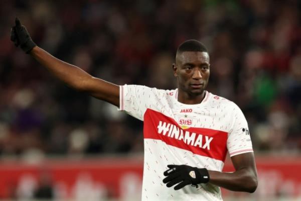  Sehrou Guirassy of VfB Stuttgart gestures during the Bundesliga match between VfB Stuttgart and FC Augsburg at MHPArena.
