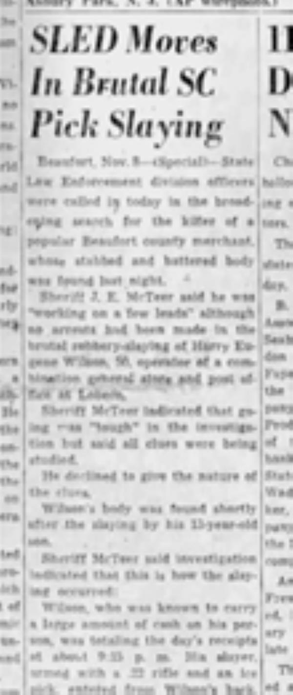 A newspaper article reporting the investigation of the Lobeco postmaster killing.