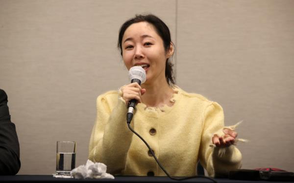 Ador CEO Min Hee-jin speaks during a press co<em></em>nference held in Seoul on Friday. (Yonhap)