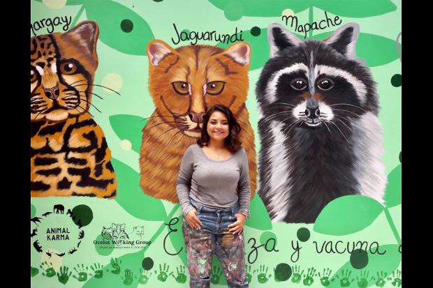 A mural of local wildlife, including the jaguarundi, at a primary school in Tepetzingo