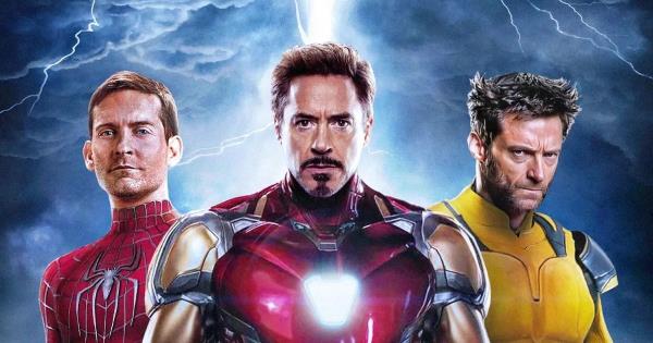 Secret Wars poster art with multiverse Avengers, Iron Man, Spider-Man, and Wolverine