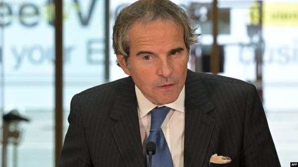 Director General of the Internatio<em></em>nal Atomic Energy Agency (IAEA) Rafael Grossi speaks to the media upon returning from his official visit to the Islamic Republic of Iran, on May 7, 2024, at the Vienna airport in Vienna, Austria. 