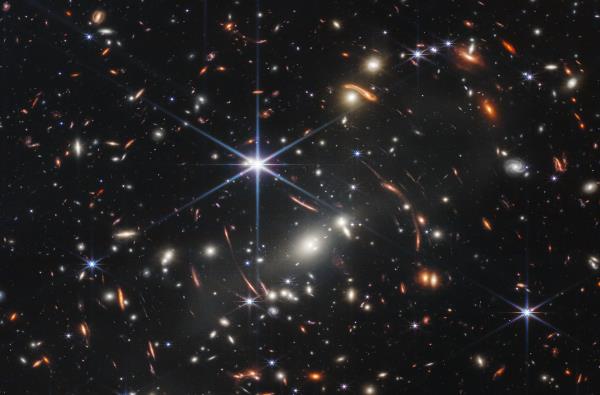A picture from the James Webb Space Telescope of galaxies.