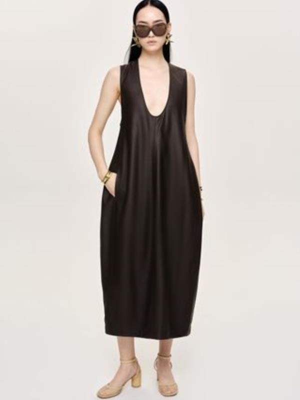 Adua Faux Leather Maxi Dress, Chocolate