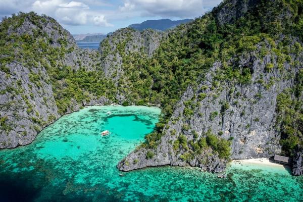 Drone picture of karst mountains in Coron