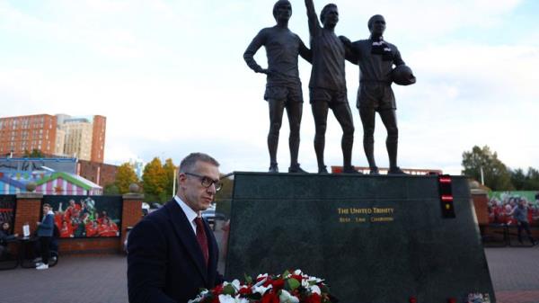 Soccer Football - Bobby Charlton Tributes - Old Trafford, Manchester, Britain - October 21, 2023 Manchester United leave a floral tribute outside Old Trafford following the passing of Bobby Charlton REUTERS/Carl Recine
