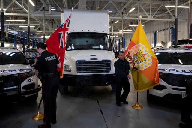 A truck used to transport stolen gold is displayed at a press co<em></em>nference regarding Project 24K a joint investigation into the theft of gold from Pearson Internatio<em></em>nal Airport, in Brampton, Ontario