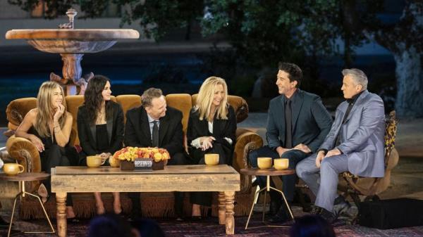 Undated handout file photo issued by HBO Max of the Friends reunio<em></em>n special (left to right) Jennifer Aniston, Courteney Cox, Lisa Kudrow, Matt LeBlanc, Matthew Perry and David Schwimmer. Friends? star Matthew Perry has been found dead at his Los Angeles home, according to reports in the US. Issue date: Sunday October 29, 2023.