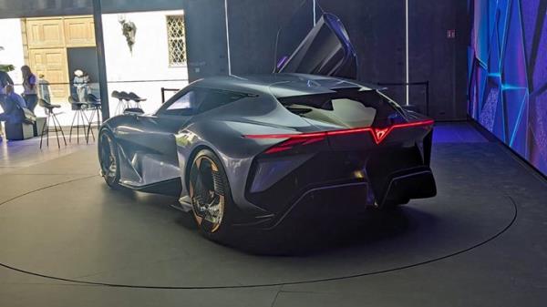 Cupra DarkRebel electric car at the IAA Munich motor show 2023 - rear, door open