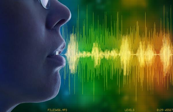 A person with audio waves emanating from their mouth.