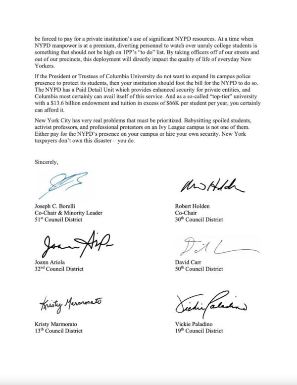 NYC Council members call on Columbia to pick up tab for NYPD protest response