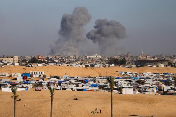 Smoke rises following an Israeli airstrike east of Rafah, Gaza Strip, Monday, May 6, 2024. 