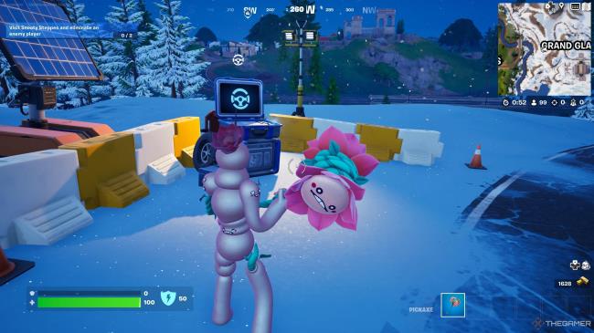 A Mad Mochi player taking on a Shadow Briefing with a steering wheel icon in Fortnite.