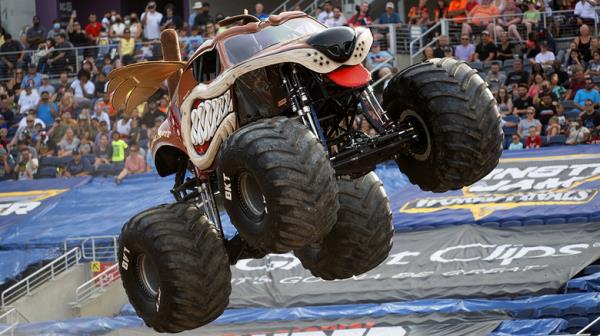 Mo<em></em>nster Mutt catching air at a stadium