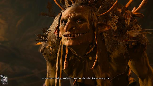 Auntie Ethel in hag form smiling deviously.