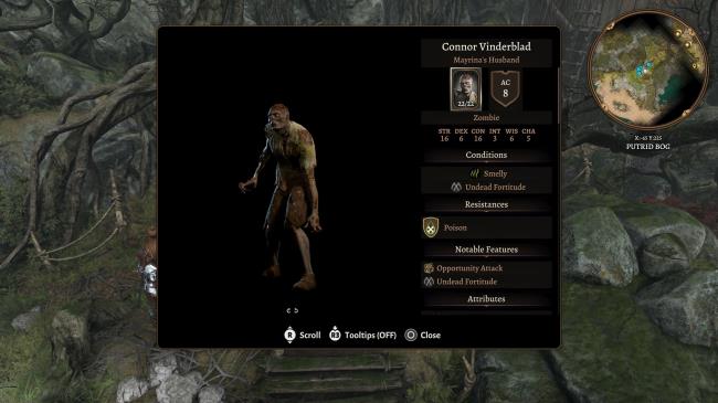 The in-game details page for Mayrina's husband.