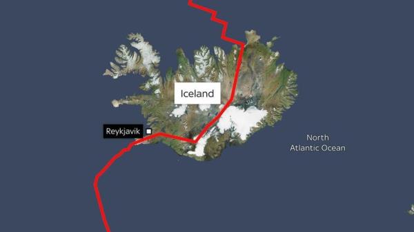 A map showing Iceland - which is at the centre of the meeting point between the Eurasian tecto<em></em>nic plate and the North American tecto<em></em>nic plate.