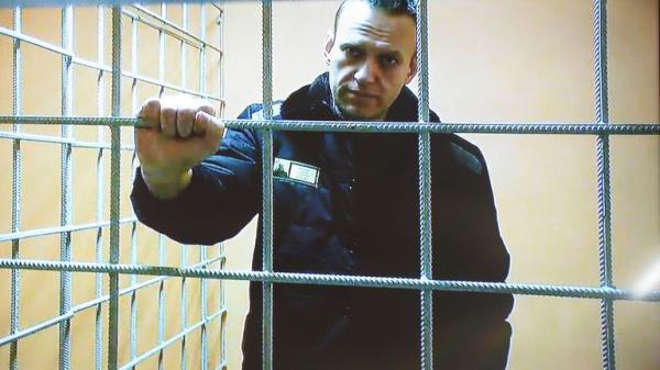 Alexei Navalny looks at a camera while speaking from a prison via a video l<em></em>ink in 2022</p>

<p>　　Pic: AP