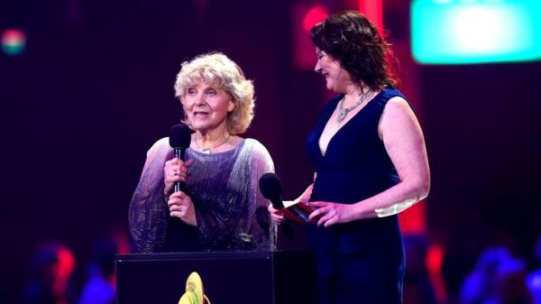 Jo Hamilton and Mo<em></em>nica Dolan present the award for Song of the Year during the Brit Awards 2024. Pic: James Manning/PA