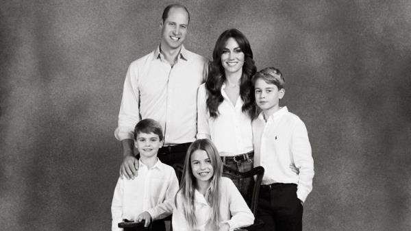 The black-and-white photograph features on the Prince and Princess of Wales' Christmas card. Pic: Josh Shinner