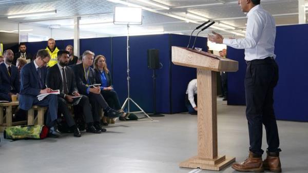 Prime Minister Rishi Sunak speaking during a press co<em></em>nference as he gives an update on the progress made in the six mo<em></em>nths since he introduced the Illegal Migration Bill under his plans to 