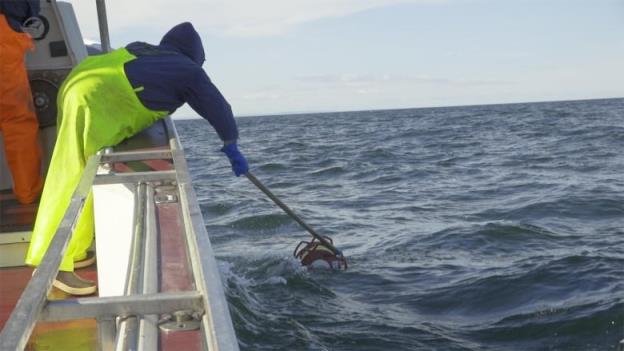 A fisherman drops some ropeless gear into the Atlantic in this file photo.