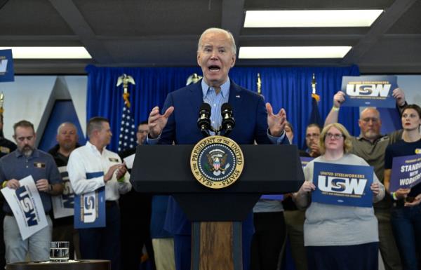  President Joe Biden speaks during an event at the United Steelworkers Headquarters in Pittsburgh, Pennsylvania, on April 17, 2024. 