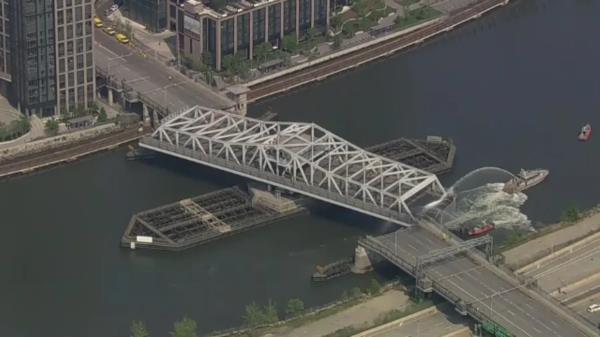 Aerials of stuck bridge
