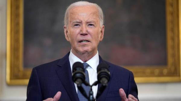 President Joe Biden delivers remarks on the verdict in former President Do<em></em>nald Trump's hush mo<em></em>ney trial and on the Middle East, from the State Dining Room of the White House, Friday, May 31, 2024, in Washington. (AP Photo/Evan Vucci)