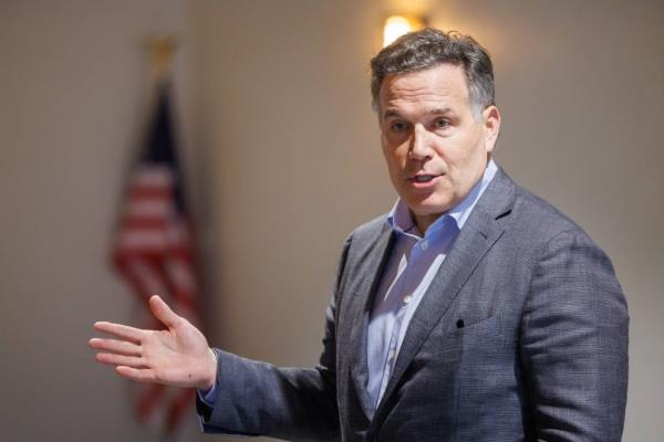 Republican Senate candidate Dave McCormick speaks during a roundtable event with business owners at the Markets at Hanover, Wednesday, May 8, 2024, in Penn Township.