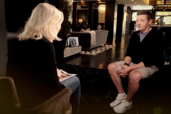 Jeremy renner sitting talking to Diane Sawyer. 