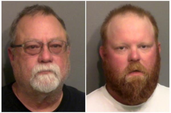 Gregory, on left, and Travis McMichael's mugshots.