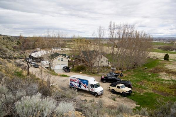 Supporters gather on the property of former Idaho gubernatorial candidate and far-right activist Ammon Bundy.