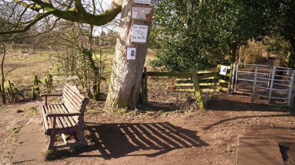 The bench wher<em></em>e Nicola Bulley's phone was found, on the banks of the River Wyre 