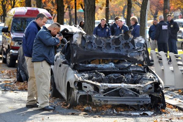 NYPD detectives and an NYPD hate crime unit at the scene of a bias attack in Ocean Parkway in Brooklyn in November 2020. The area has a large Sephardic Jewish population.