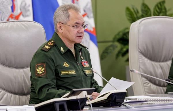 Russian Defense Minister General of the Army Sergei Shoigu delivering a speech during a co<em></em>nference call with the leadership of the Russian Armed Forces, in Moscow, Russia, 02 May 2023.