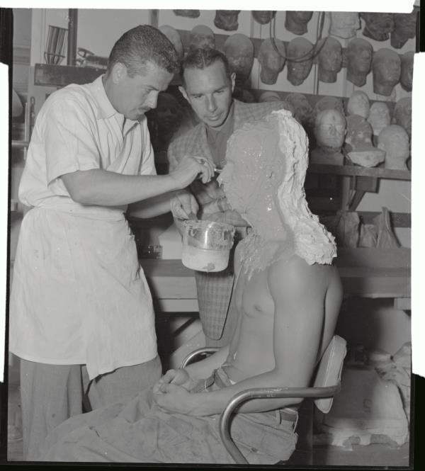 Ricou Browning is shown here as he is being made up as the mo<em></em>nster 