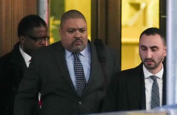 New York District Attorney Alvin Bragg leaves after former U.S. President Do<em></em>nald Trump's indictment on March 30.