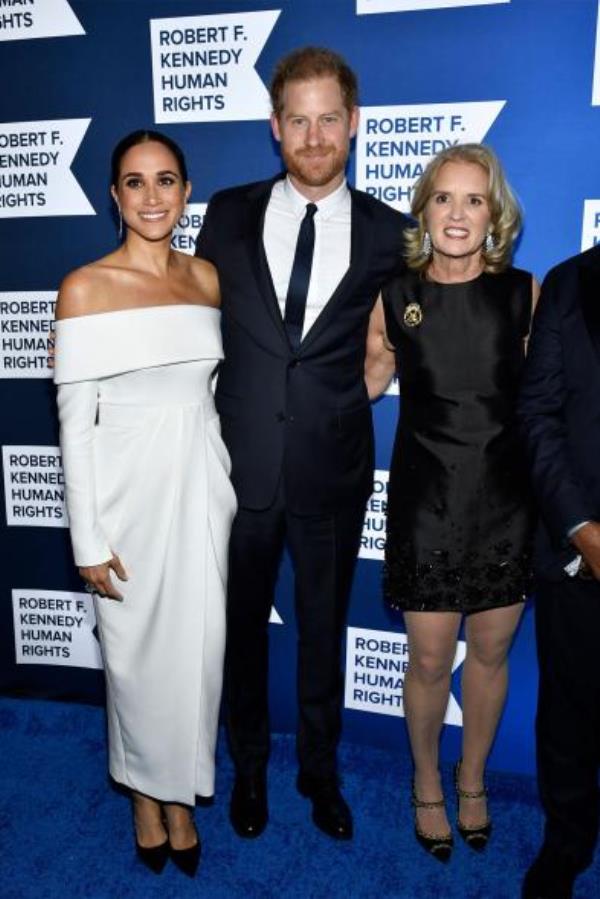 Meghan, Duchess of Sussex, from left, Prince Harry and Kerry Kennedy attend the Robert F. Kennedy Human Rights Ripple of Hope Awards Gala at the New York Hilton Midtown on Dec. 6, 2022, in New York.
