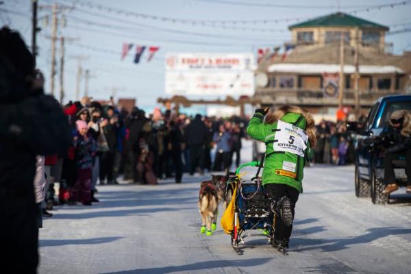 The race started March 5 in Willow for 33 mushers, who traveled over two mountain ranges, the frozen Yukon River and on the Bering Sea ice. 