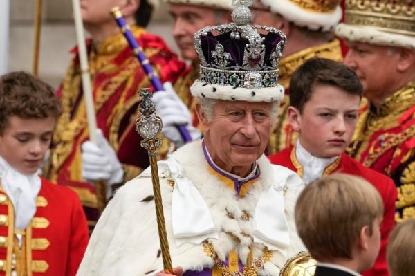 Britain's King Charles III departs Westminster Abbey after his coro<em></em>nation ceremony.