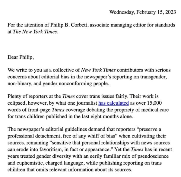Letter signed by nearly 200 New York Times contributors.