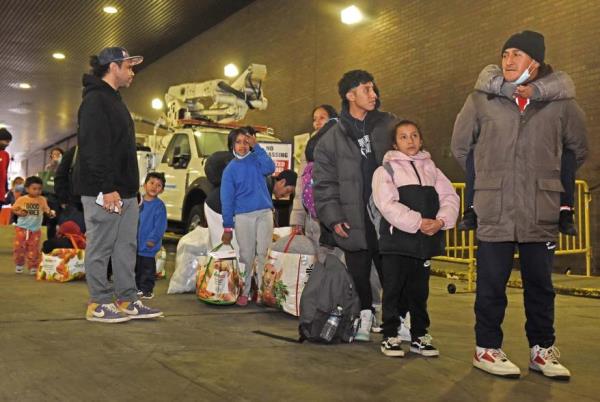 Migrants from Texas arriving at the Port Authority Bus Terminal in Manhattan on January 5, 2023.