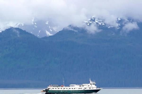 Cruise Ship Wilderness Discoverer Fog clouds Glacier Bay Inside Passage Southeast Alaska