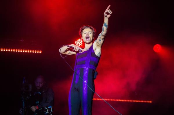 Harry Styles performs on the Main Stage at War Memorial Park on May 29, 2022, in Coventry, England.  
